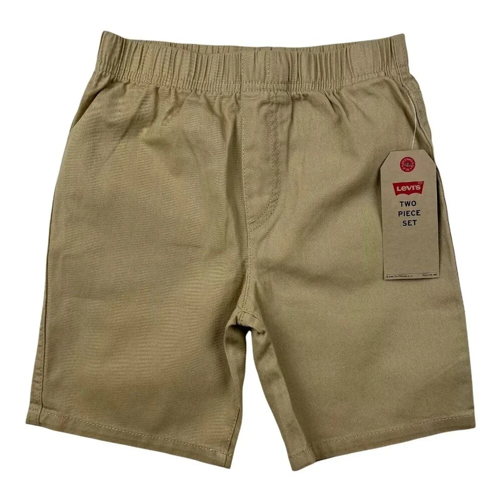 Levi's‎ Boys Shorts & T-Shirt Outfit Set Size 6-7 Blue/Beige Casual Stylish